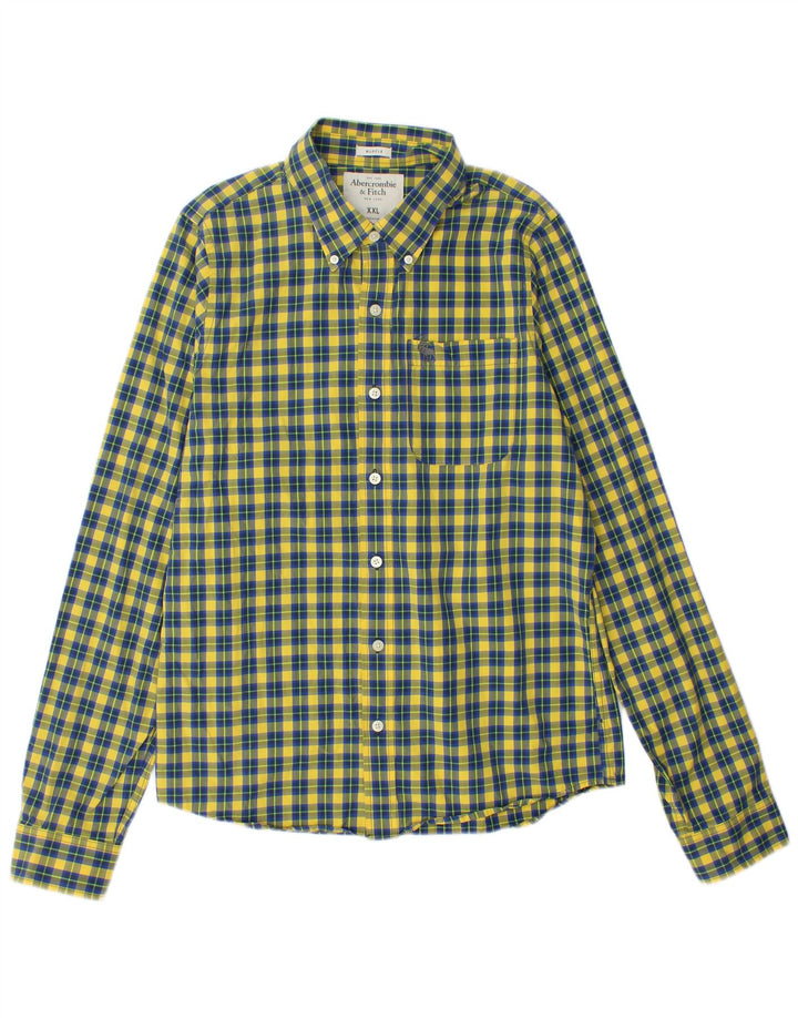 ABERCROMBIE & FITCH Chemise musclée pour hommes 2XL Coton à carreaux jaune