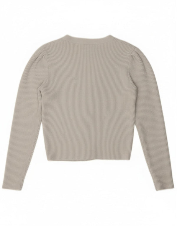 Zara Womens Crop Cardigan Pull UK 14 Grand Nylon Blanc Cassé