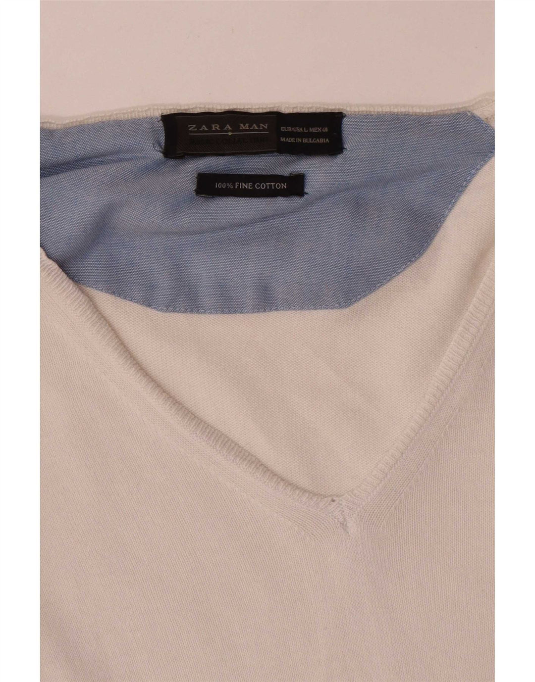 Zara Pull col V pour homme en coton blanc Large