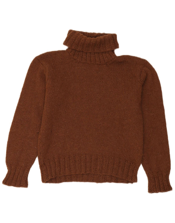 vintage Femmes Roll Neck Jumper Pull UK 12 Brun Moyen
