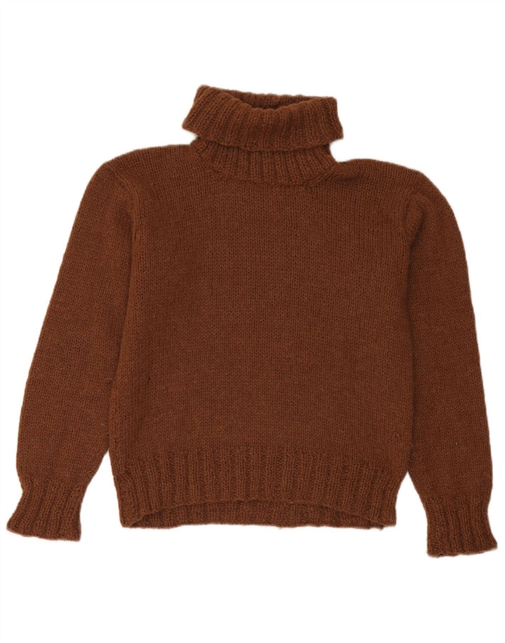 vintage Femmes Roll Neck Jumper Pull UK 12 Brun Moyen