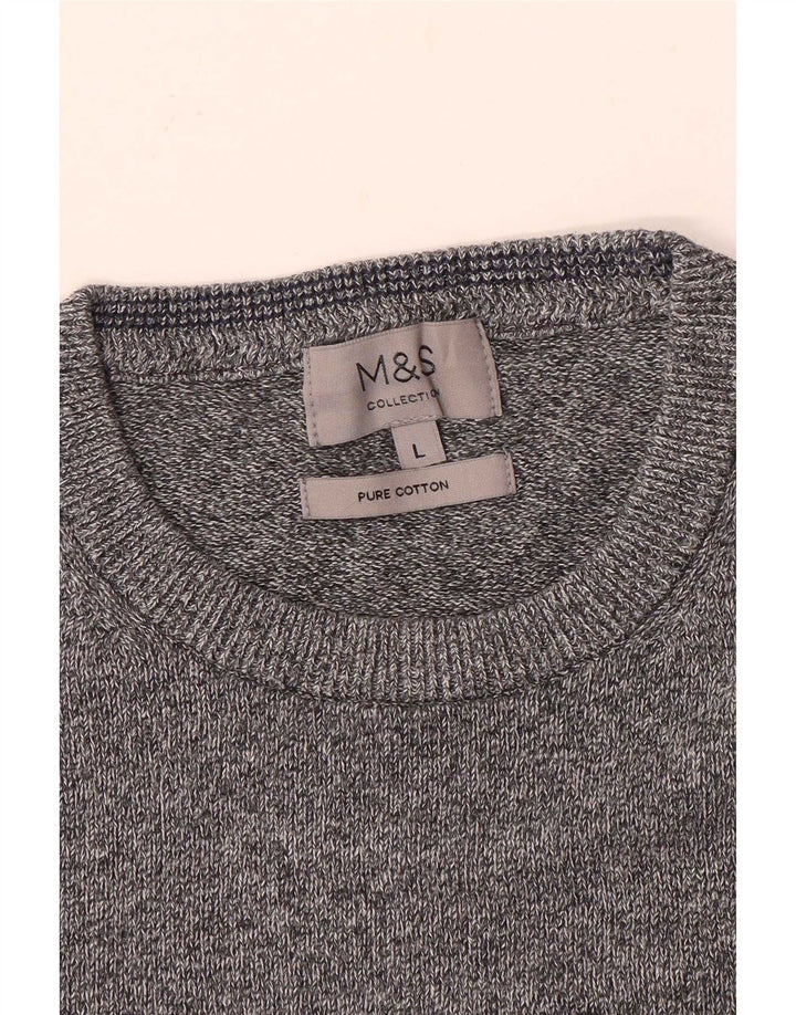 Marks & Spencer Pull à col rond pour homme en coton moucheté gris grand
