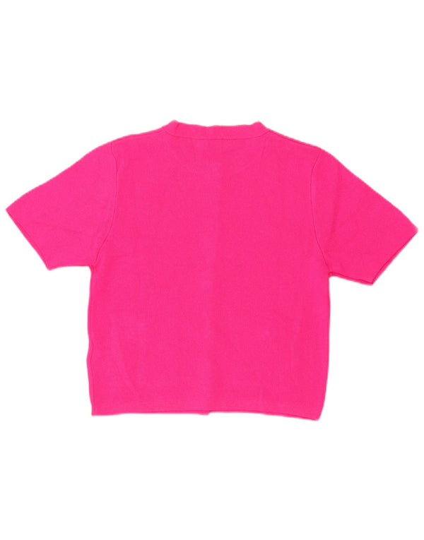 Zara Womens Crop Short Sleeve Cardigan Sweater UK 10 Petit Acrylique Rose