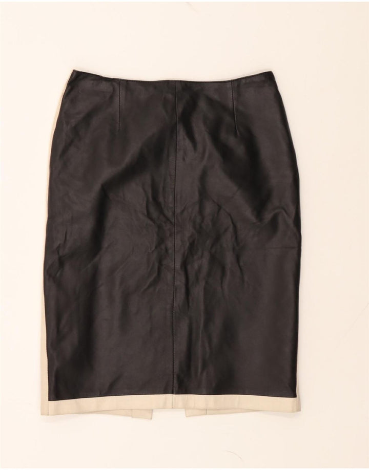 VINTAGE Womens Leather Skirt IT 42 Medium W28  Black Colourblock Leather Vintage Vintage and Second-Hand Vintage from Messina Hembry 