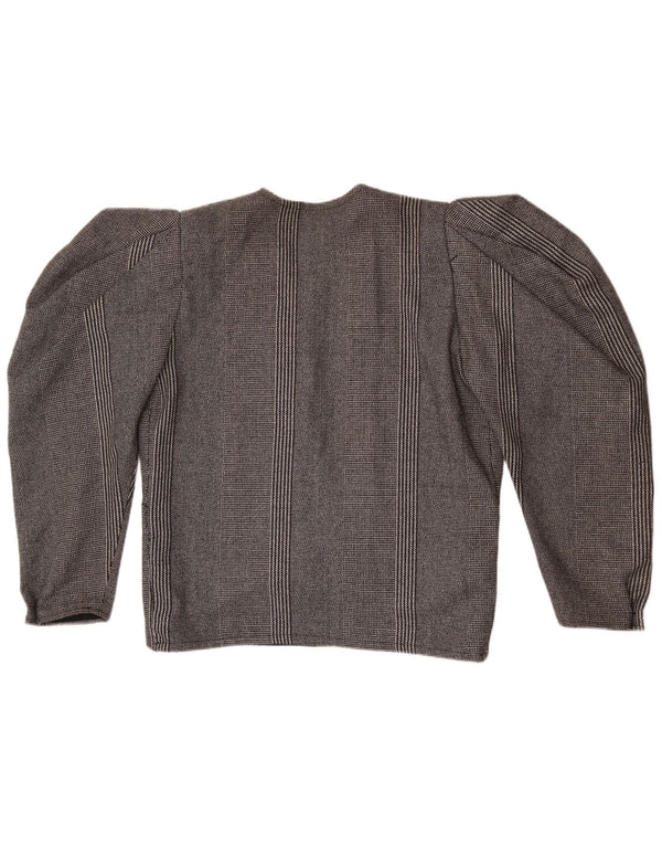 vintage Femme 1 Bouton Blazer Veste UK 14 Grand Gris Rayé