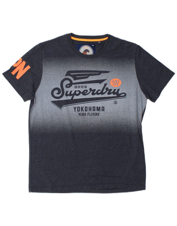 Superdry T-Shirt Graphique Homme Top 2XL Gris Colorblock Coton