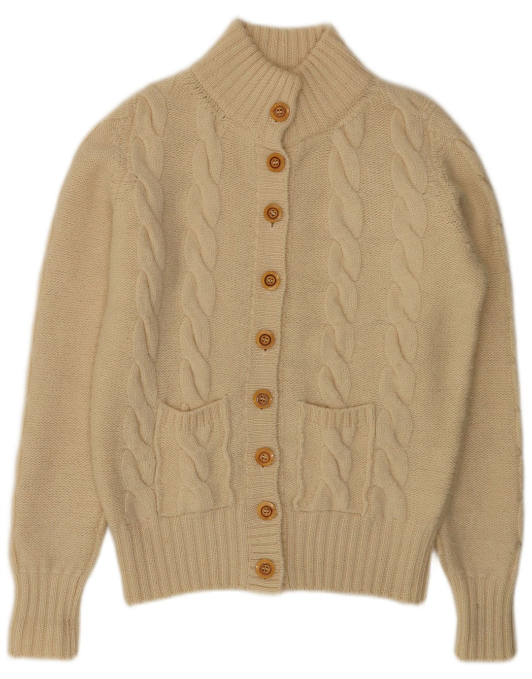 VINTAGE Femme Cardigan Pull EU 38 Moyenne Laine Blanc Cassé