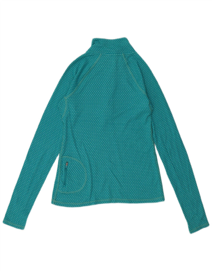 Eddie Bauer Haut à col zippé et manches longues pour femme UK 10 Petit Turquoise à pois