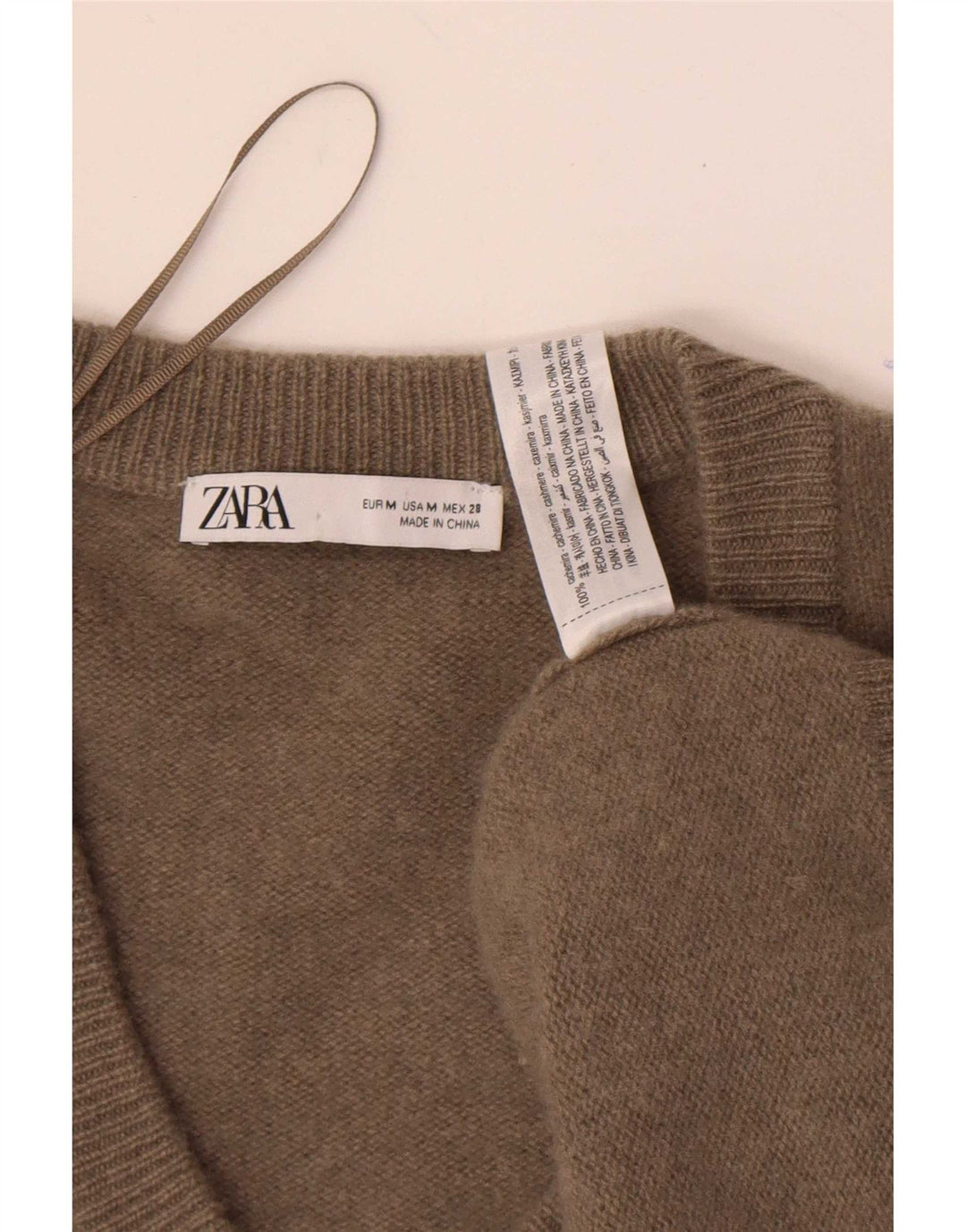 Zara Pull surdimensionné à col en V pour femme UK 44 en cachemire kaki moyen