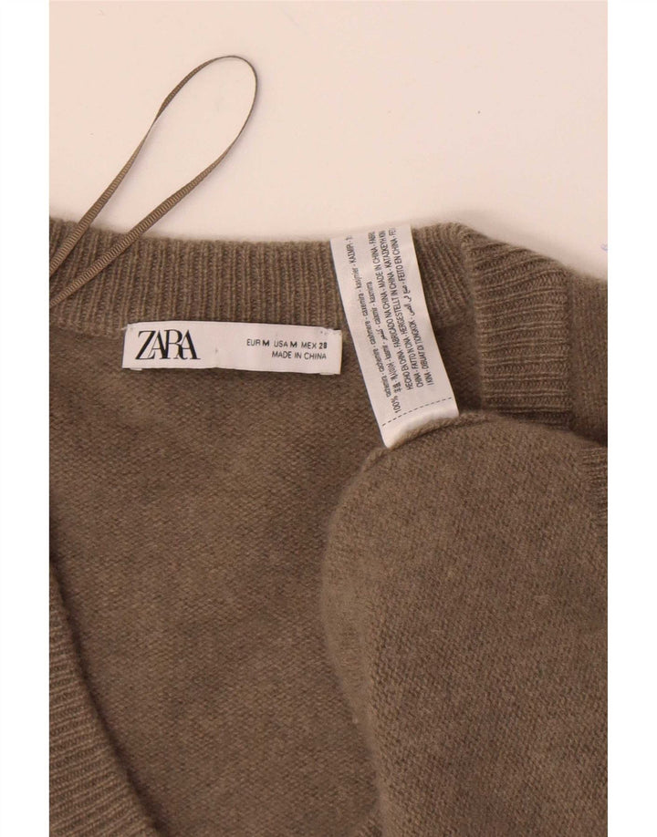 Zara Pull surdimensionné à col en V pour femme UK 44 en cachemire kaki moyen