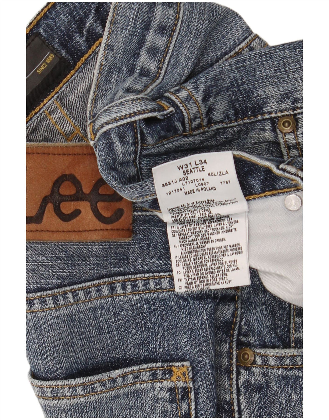 Lee Jean Droit Seattle W31 L30 Homme Bleu Coton