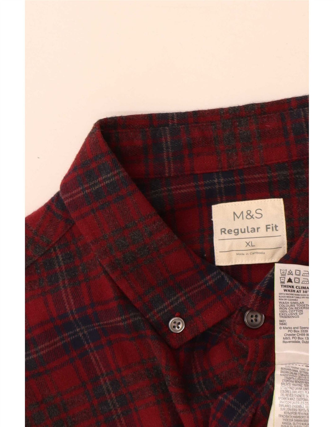 Marks & Spencer Chemise en flanelle coupe régulière pour homme XL Rouge à carreaux en coton