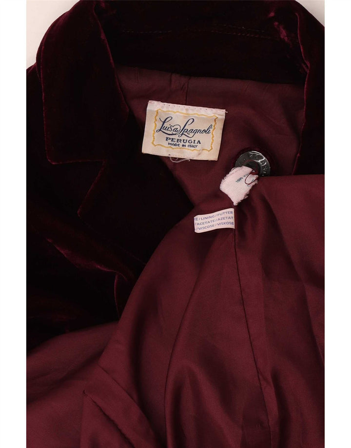 Luisa Spagnoli Veste blazer en velours à 4 boutons pour femme UK 14 Bordeaux moyen