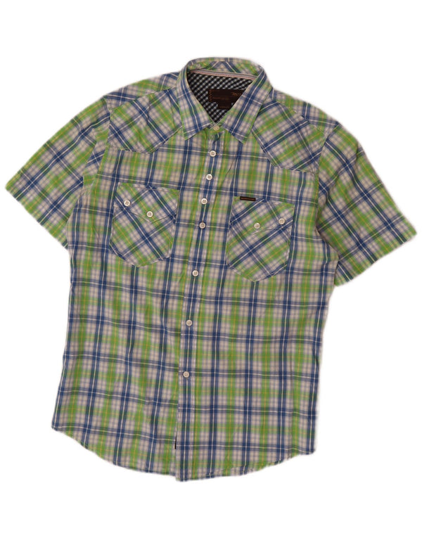 Marlboro Classics Chemise à manches courtes pour homme en coton à carreaux vert moyen