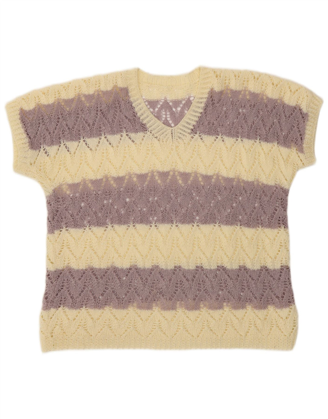 VINTAGE Femmes Crop Manches Courtes Col en V Pull UK 16 Grand Violet