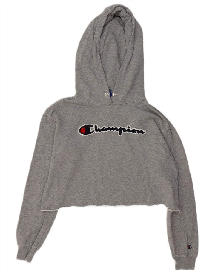 Champion Pull à capuche court surdimensionné pour femme UK 10 Petit Gris Moucheté