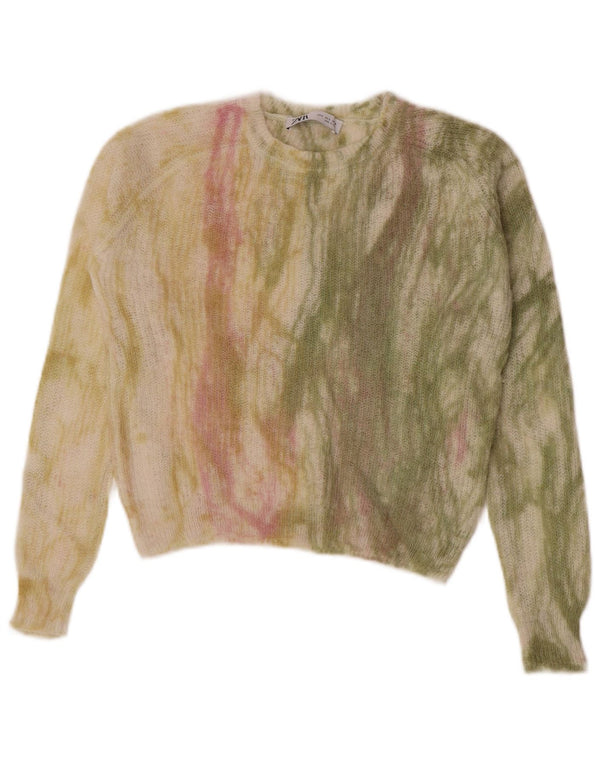 Zara Pull court à col rond pour femme UK 10 Small Multicolore Tie Dye