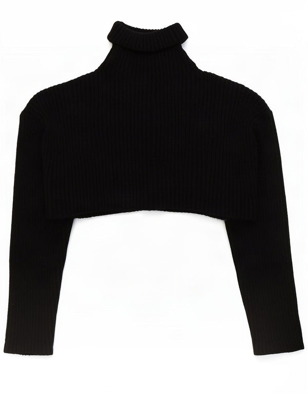 Zara Pull court surdimensionné à col roulé pour femme UK 10 Petit Noir