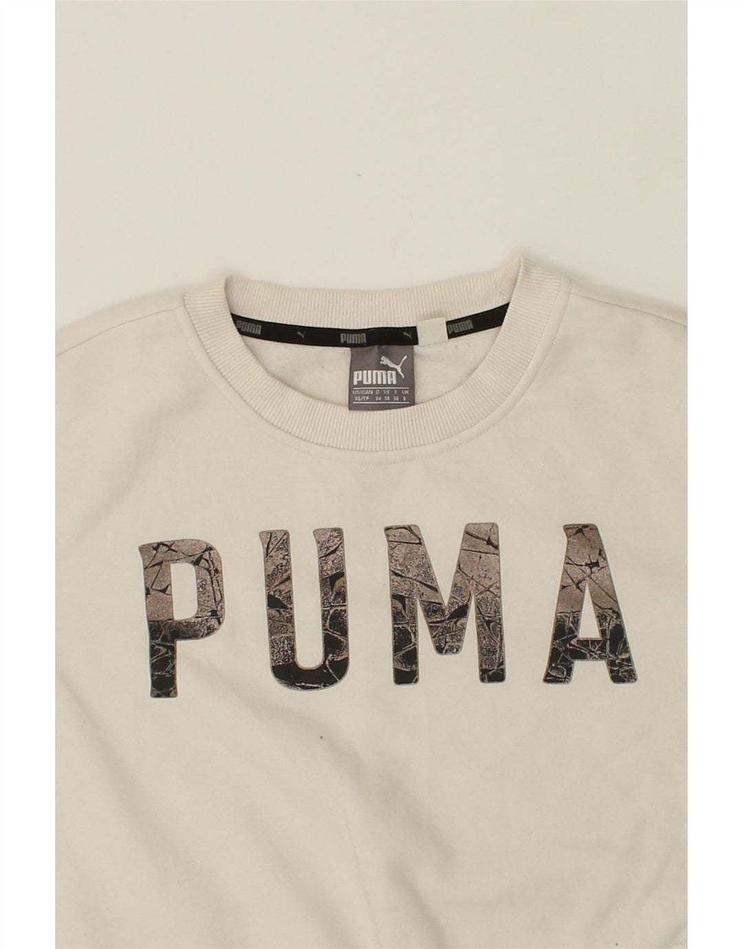 PUMA Womens Oversized Graphic Sweatshirt Jumper UK 8 Small White Cotton Vintage Puma and Second-Hand Puma from Messina Hembry 