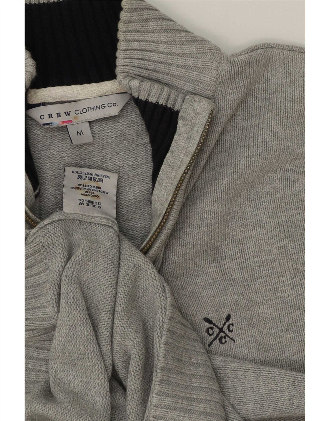 Crew Clothing Pull à col zippé pour homme en coton gris moyen