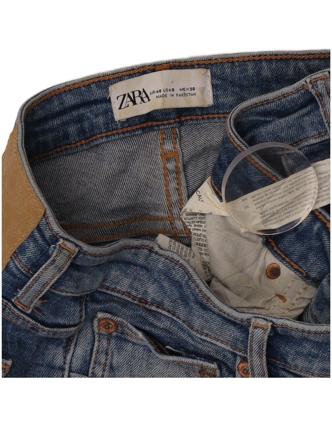 Zara Jean slim vieilli pour femme EU 40 Medium W30 L31 Bleu Coton
