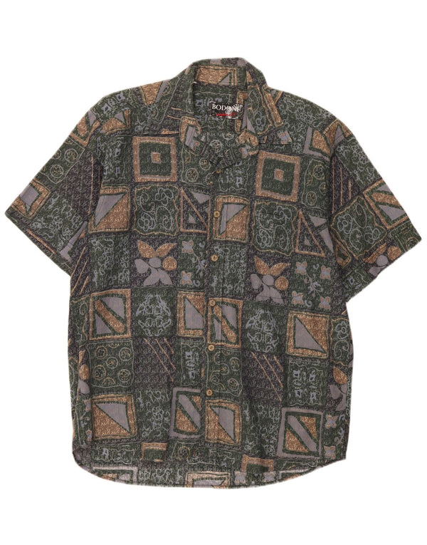 Bodoni Chemise à manches courtes pour homme Taille 41/42 Grand coton floral vert