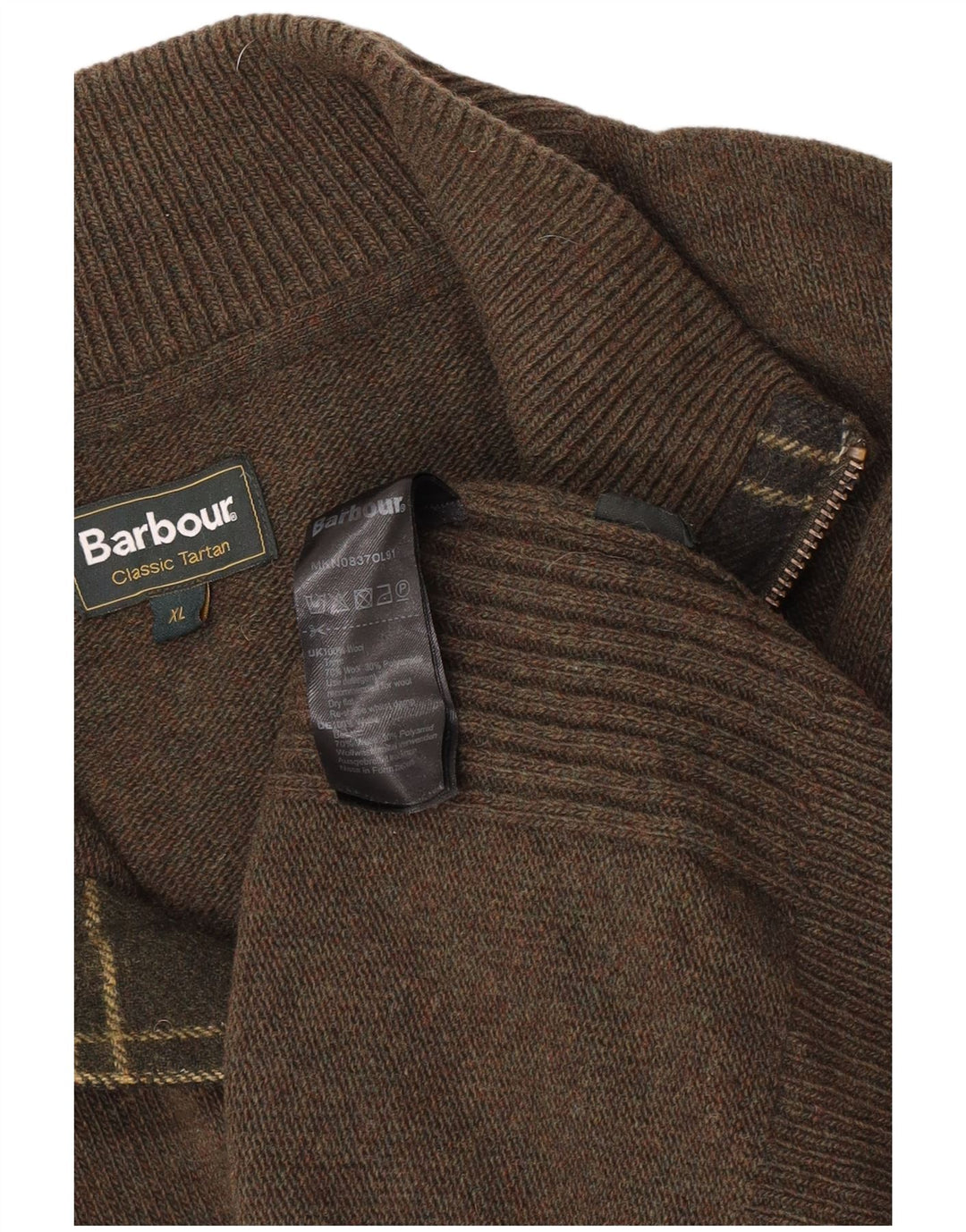 Barbour Pull col zippé pour homme XL Laine kaki