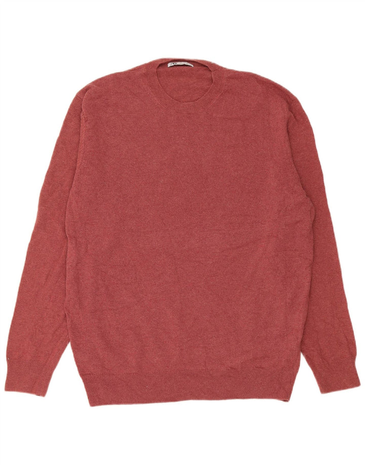 Zara Pull à col rond pour homme Large en polyamide bordeaux