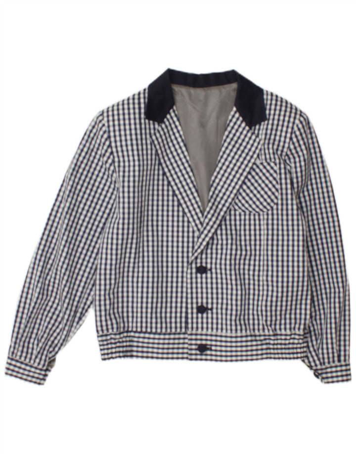 vintage Femme Bomber Jacket UK 12 Moyen Bleu Marine Check