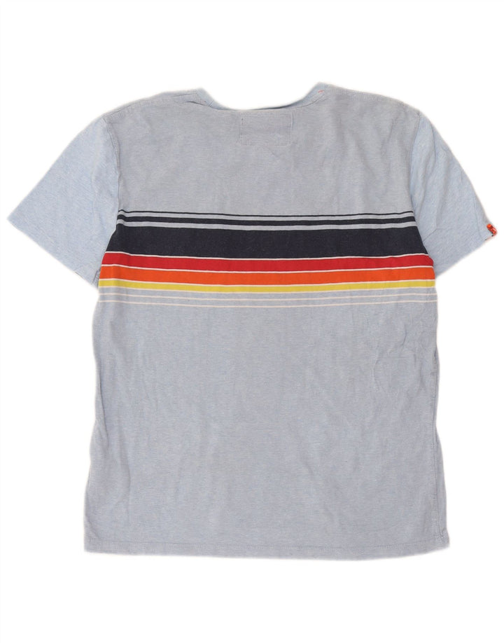 Superdry Homme T-Shirt Top Bleu Moyen Rayé Coton