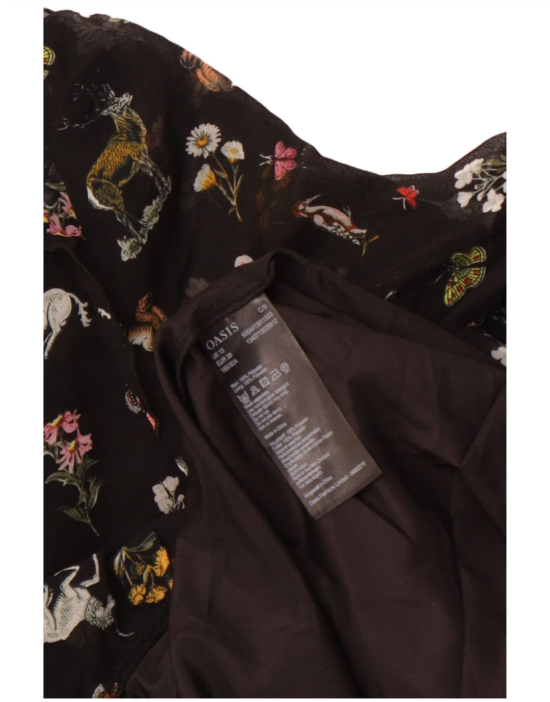 OASIS Robe trapèze à manches longues pour femme UK 42 en polyester floral noir moyen