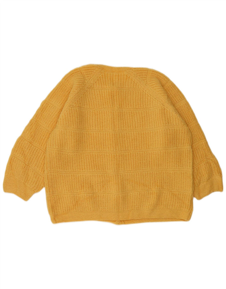 vintage Femme Cardigan Pull UK 14 Grand Jaune
