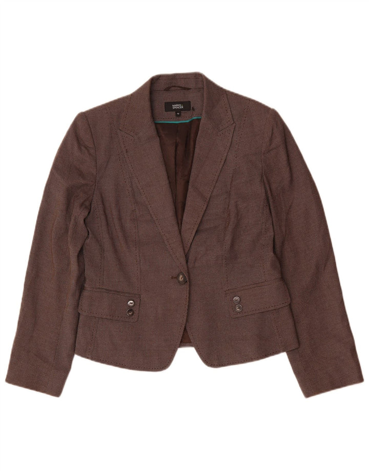 Marks & Spencer Veste blazer à 1 bouton pour femme UK 12 Marron moyen à pois