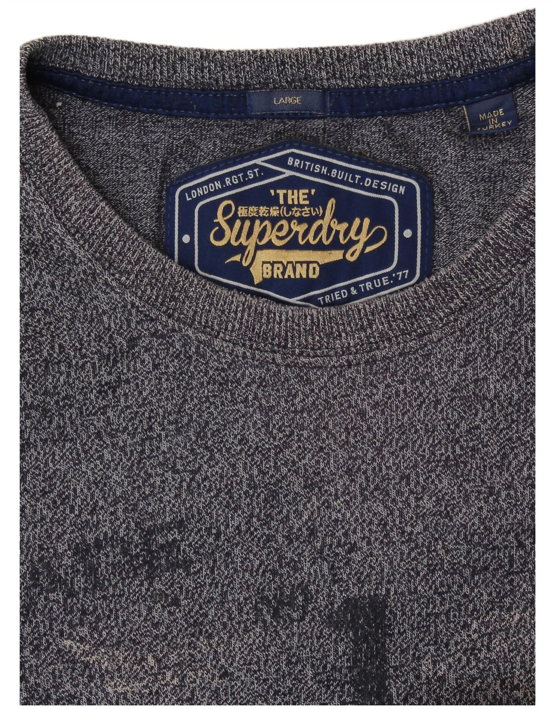SUPERDRY Homme T-Shirt Graphique Haut Large Bleu Marine Moucheté Coton