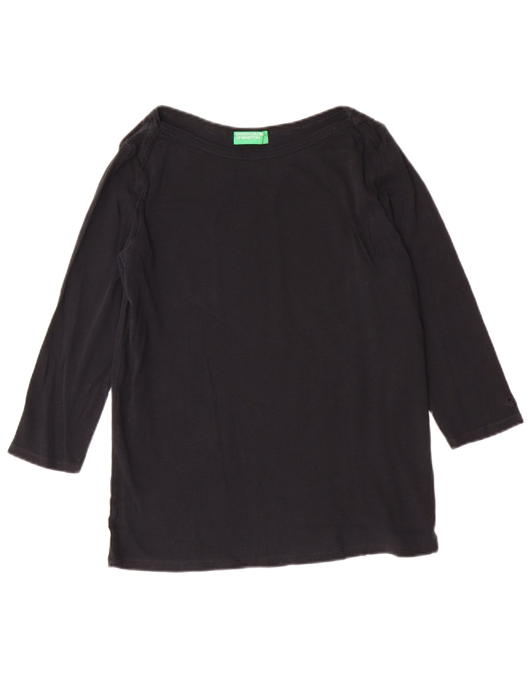 BENETTON Haut Femme Manches 3/4 UK 14 Large Noir Coton