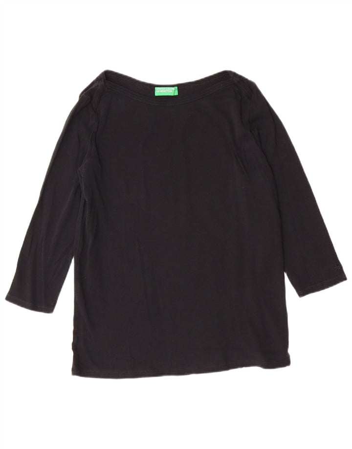 BENETTON Haut Femme Manches 3/4 UK 14 Large Noir Coton