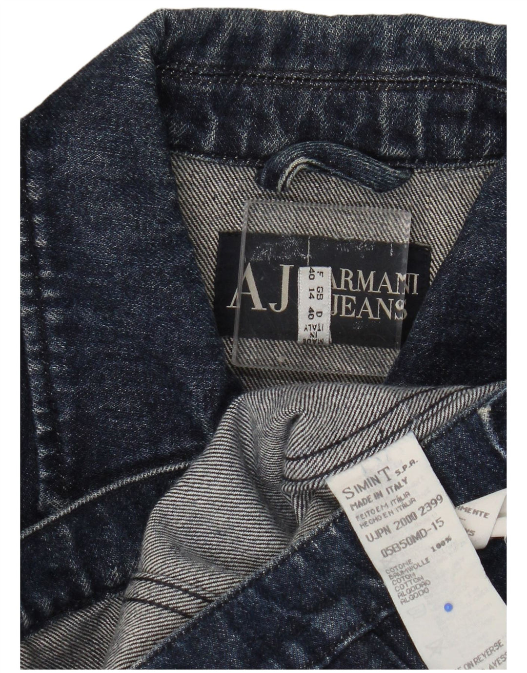 ARMANI JEANS Veste en jean crop pour femme UK 14 Bleu marine moyen Coton