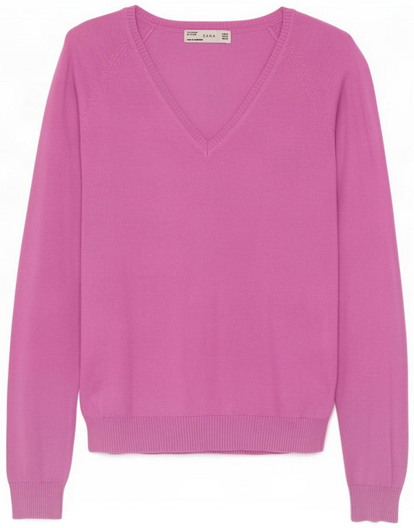 Zara Pull col en V pour femme UK 18 XL Coton Violet