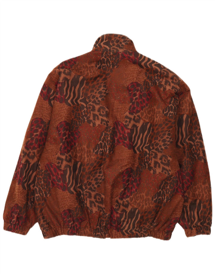 vintage Femme Veste Bomber Surdimensionnée UK 14 Grand Imprimé Animal Brun