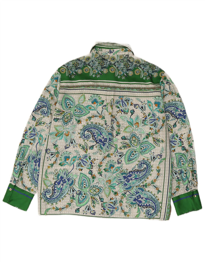 ZARA Femme Chemise Chemisier UK 14 Moyen Vert Paisley Polyester