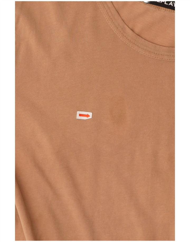 REPLAY Mens Graphic T-Shirt Top Small Beige Cotton