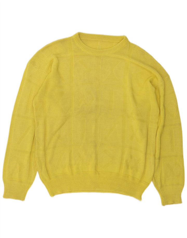 vintage Mens Crew Neck Jumper Pull Jaune Moyen