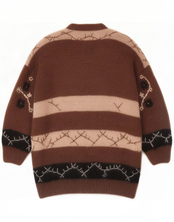 Vintage Womens Hand Made Cardigan Sweater Taille 46/48 Large Brown Nouveauté