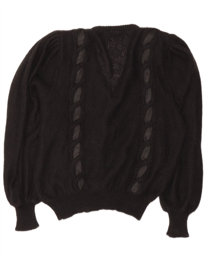 vintage Femme Cardigan Pull EU 40 Moyen Noir Mohair