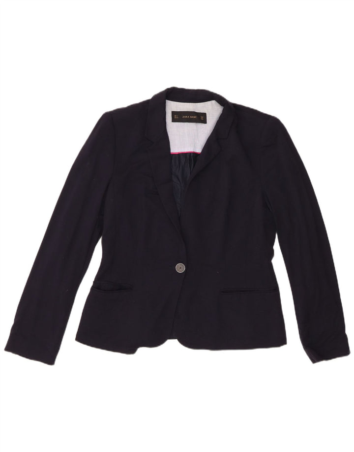 Zara Veste Blazer 1 Bouton Femme UK 14 Large Bleu Marine Viscose