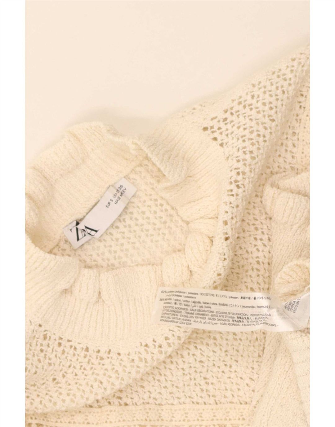 Zara Femmes Crop Turtle Neck Jumper Pull UK 8 Petit Beige Polyester