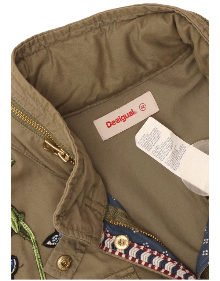 DESIGUAL Veste militaire graphique pour femme EU 42 Grand papillon en coton kaki