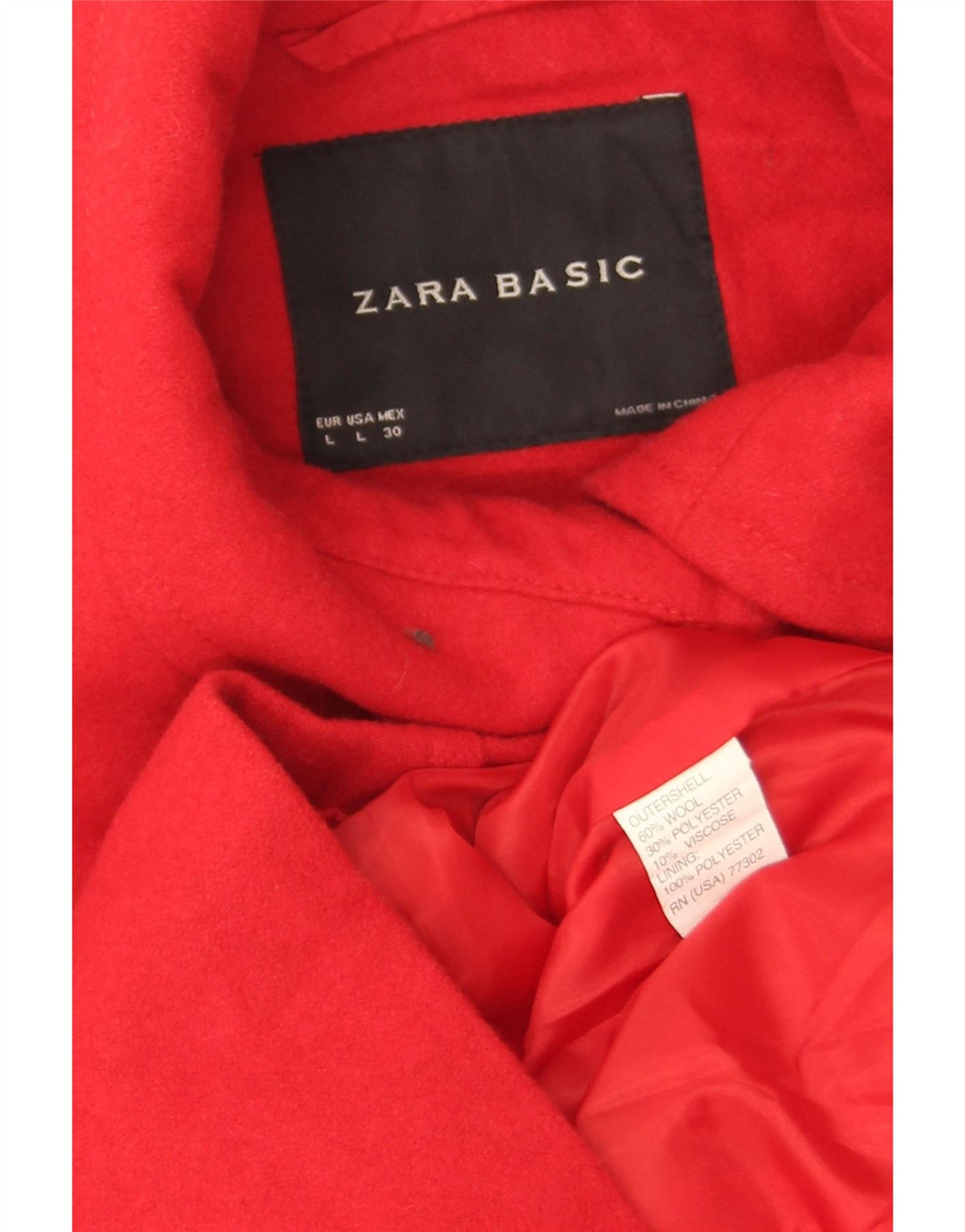 Zara Womens Caban court UK 16 Grande laine rouge