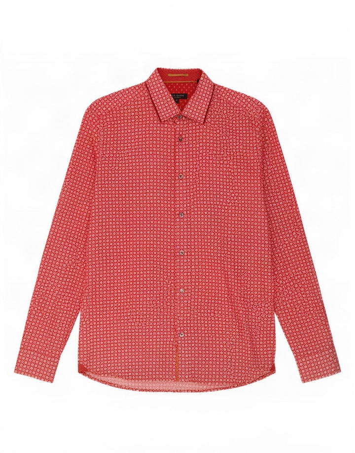 Ted Baker Chemise Homme Taille 3 Coton Géométrique Rouge Moyen