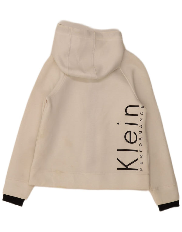 CALVIN KLEIN Pull à capuche zippé graphique pour femme UK 14 Blanc moyen